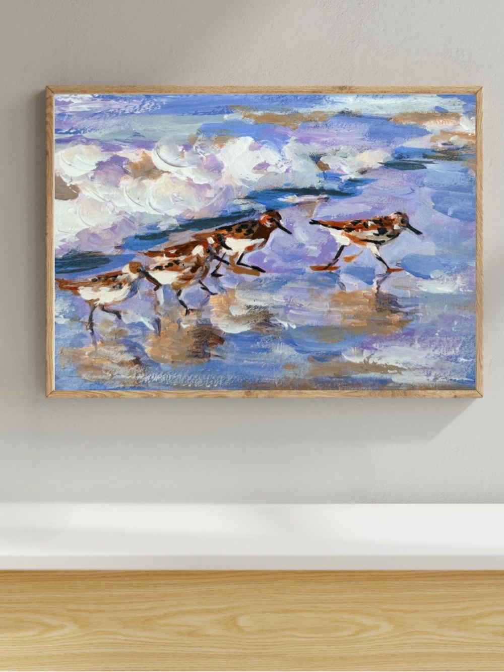 “Sandpiper Shuffle” Maritime Coastal Original Acrylic Artwork Painting 5x7”